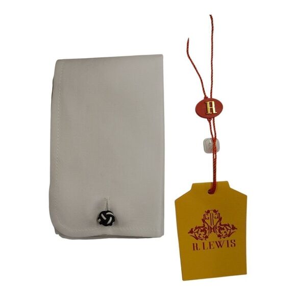 MEN'S ROBERT LEWIS WHITE 100% COTTON ROUNDED TIE PIN COLLAR DRESS SHIRT. RL592D. - Picture 5 of 6